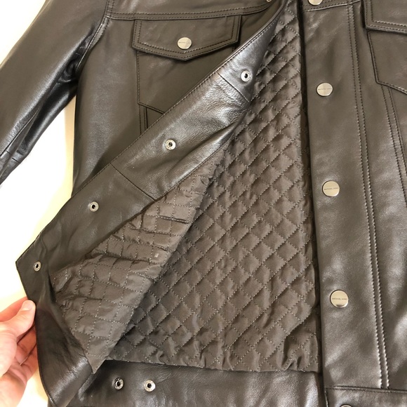 Men’s Michael Kors Leather Jacket Size Small Color Espresso - Picture 3 of 7